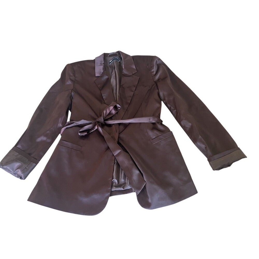 ASOS DESIGN Blazer Jacket Womens Size M Chocolate Brown Tie Waist Wrap